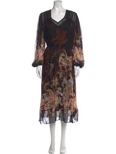 Pre-owned Zimmermann Floral Print Midi Length Dress In Black