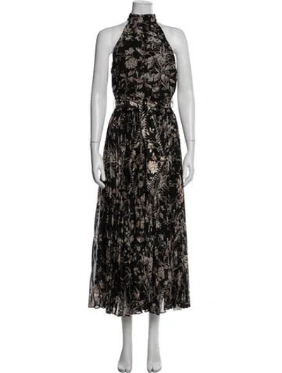 Pre-owned Zimmermann Floral Print Midi Length Dress In Black