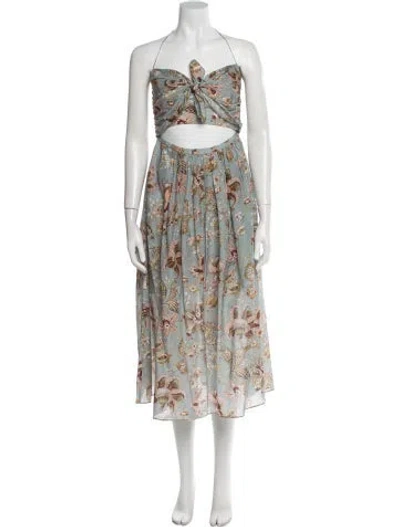Pre-owned Zimmermann Floral Print Midi Length Dress In Blue