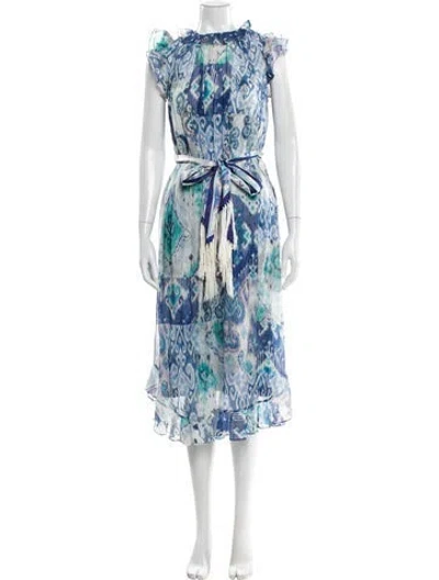 Pre-owned Zimmermann Floral Print Midi Length Dress In Blue