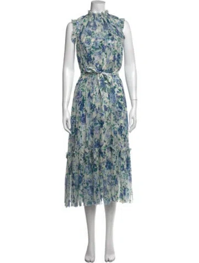 Pre-owned Zimmermann Floral Print Midi Length Dress In Blue