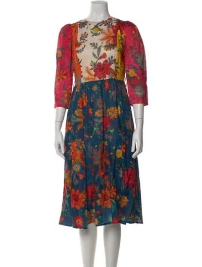Pre-owned Zimmermann Floral Print Midi Length Dress In Blue