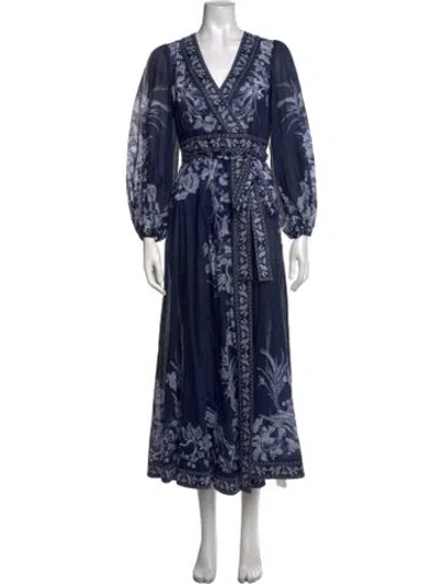 Pre-owned Zimmermann Floral Print Midi Length Dress In Blue