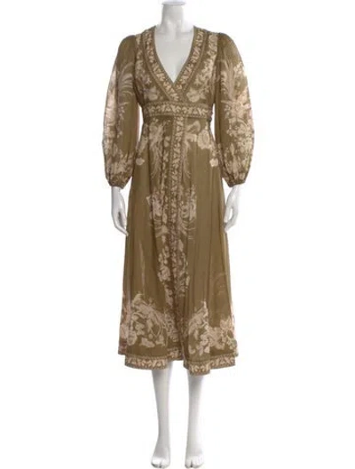 Pre-owned Zimmermann Floral Print Midi Length Dress In Green
