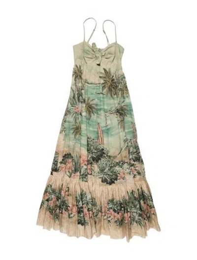 Pre-owned Zimmermann Floral Print Midi Length Dress In Green