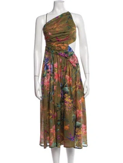 Pre-owned Zimmermann Floral Print Midi Length Dress In Green