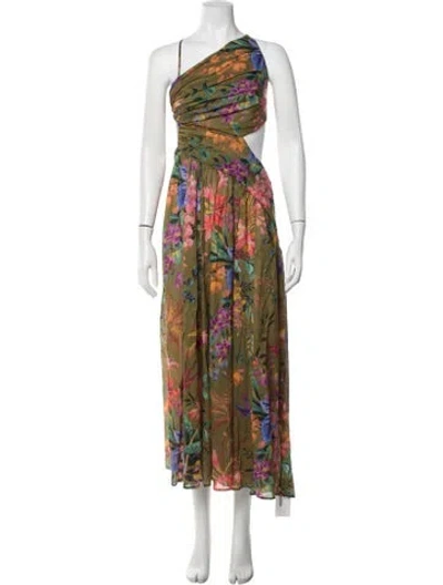 Pre-owned Zimmermann Floral Print Midi Length Dress In Green