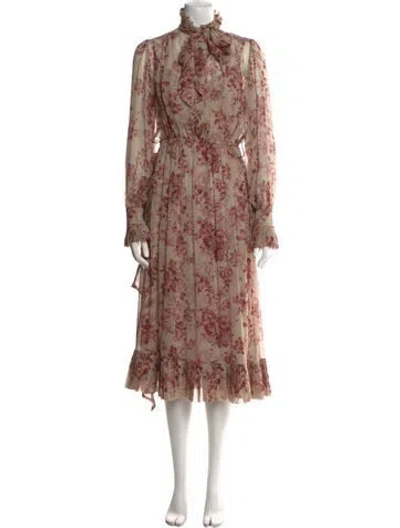 Pre-owned Zimmermann Floral Print Midi Length Dress In Neutral