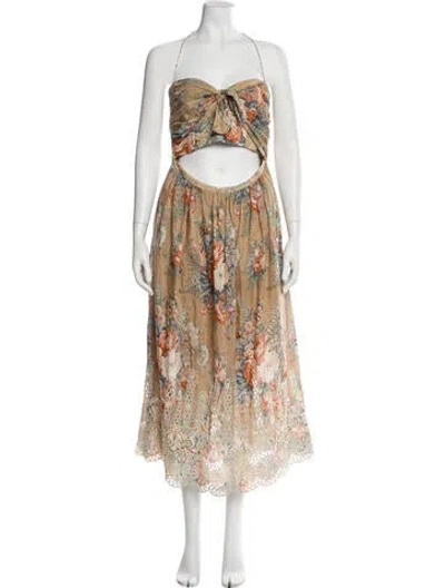 Pre-owned Zimmermann Floral Print Midi Length Dress In Neutral