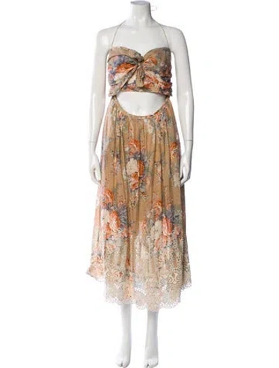 Pre-owned Zimmermann Floral Print Midi Length Dress In Neutral