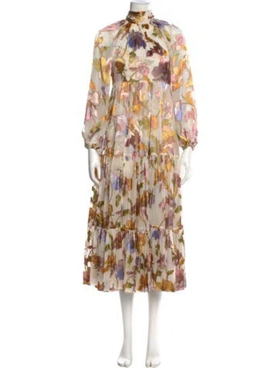 Pre-owned Zimmermann Floral Print Midi Length Dress In Neutral