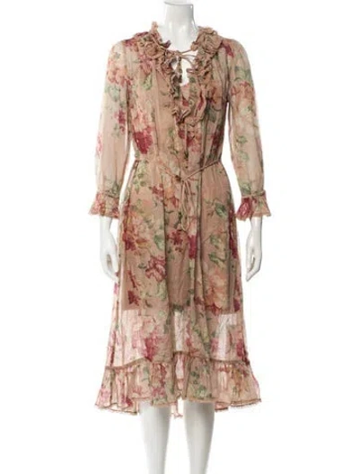 Pre-owned Zimmermann Floral Print Midi Length Dress In Neutral