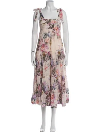 Pre-owned Zimmermann Floral Print Midi Length Dress In Neutral