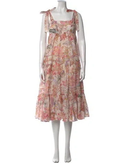 Pre-owned Zimmermann Floral Print Midi Length Dress In Neutral