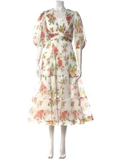 Pre-owned Zimmermann Floral Print Midi Length Dress In Neutral