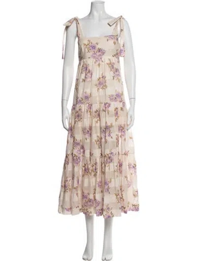 Pre-owned Zimmermann Floral Print Midi Length Dress In Neutral