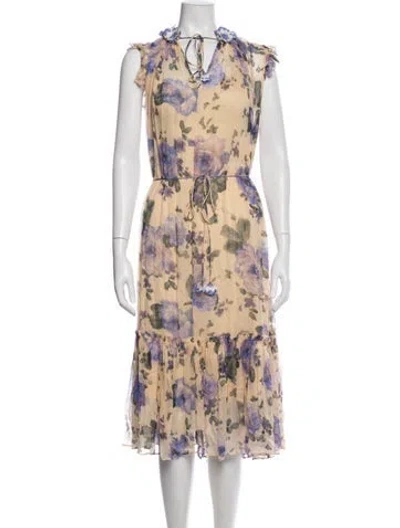 Pre-owned Zimmermann Floral Print Midi Length Dress In Neutrals