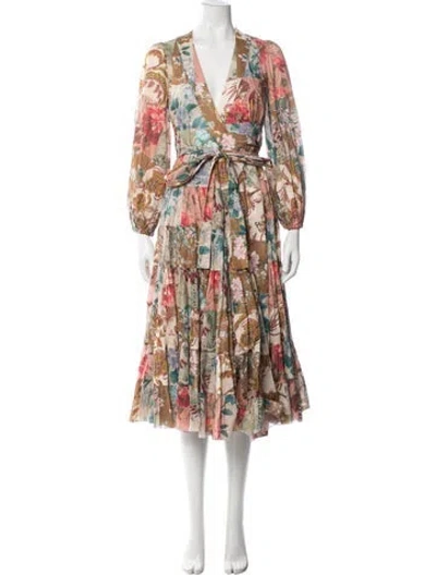 Pre-owned Zimmermann Floral Print Midi Length Dress In Neutrals