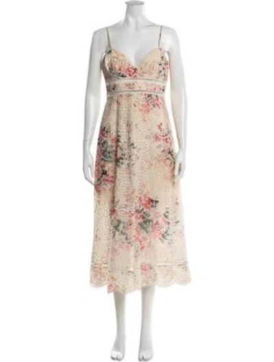 Pre-owned Zimmermann Floral Print Midi Length Dress In Neutrals