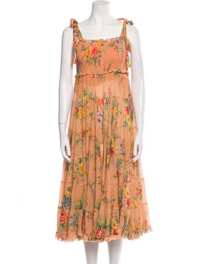 Pre-owned Zimmermann Floral Print Midi Length Dress In Orange