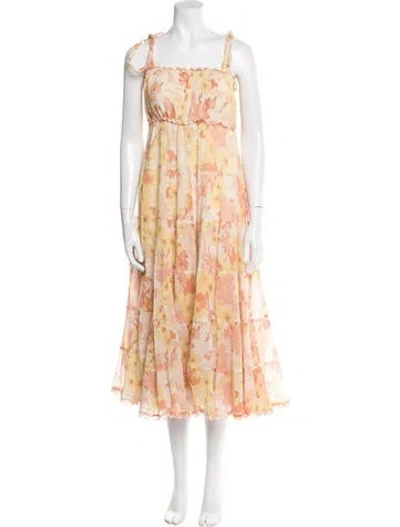 Pre-owned Zimmermann Floral Print Midi Length Dress In Orange