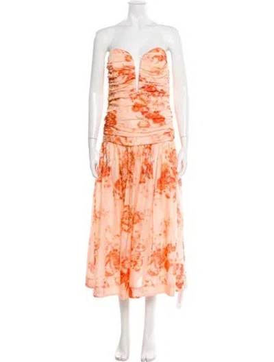 Pre-owned Zimmermann Floral Print Midi Length Dress In Orange