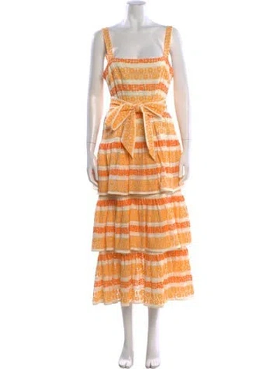 Pre-owned Zimmermann Floral Print Midi Length Dress In Orange