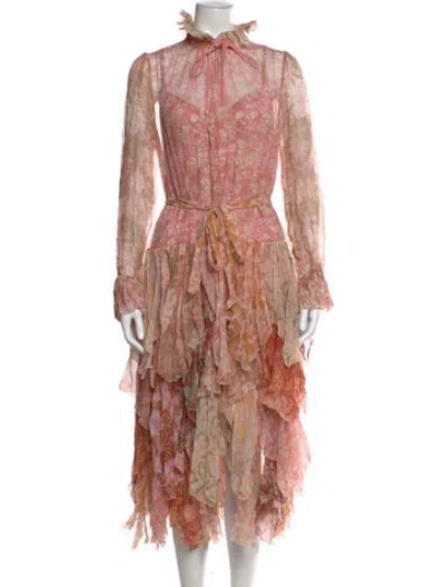 Pre-owned Zimmermann Floral Print Midi Length Dress In Pink