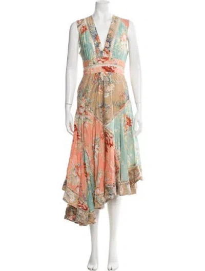 Pre-owned Zimmermann Floral Print Midi Length Dress In Pink