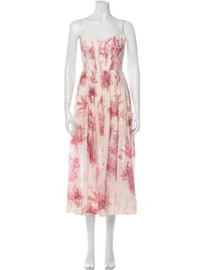 Pre-owned Zimmermann Floral Print Midi Length Dress In Pink