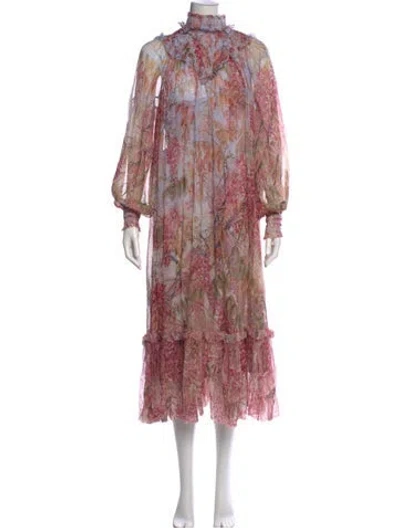 Pre-owned Zimmermann Floral Print Midi Length Dress In Pink