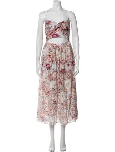 Pre-owned Zimmermann Floral Print Midi Length Dress In Pink