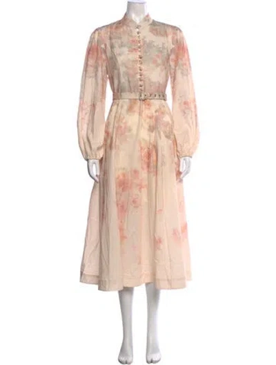 Pre-owned Zimmermann Floral Print Midi Length Dress In Pink