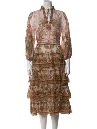 Pre-owned Zimmermann Floral Print Midi Length Dress In Pink