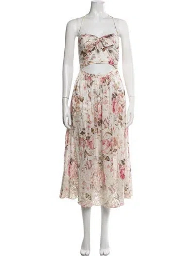 Pre-owned Zimmermann Floral Print Midi Length Dress In Pink/purple/white