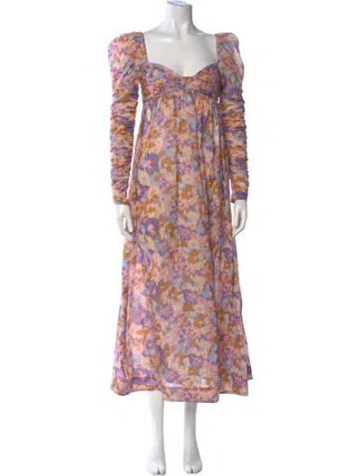 Pre-owned Zimmermann Floral Print Midi Length Dress In Purple
