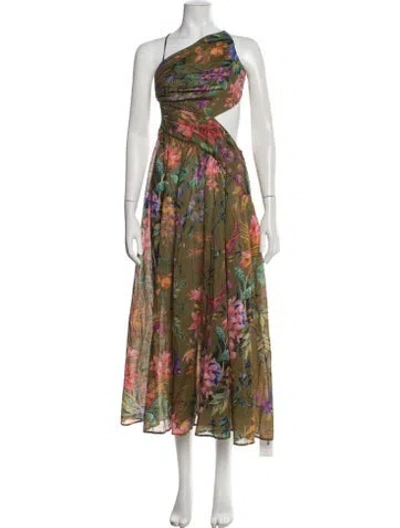 Pre-owned Zimmermann Floral Print Midi Length Dress W/ Tags In Green