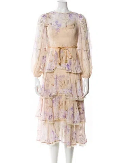 Pre-owned Zimmermann Floral Print Midi Length Dress W/ Tags In Multi