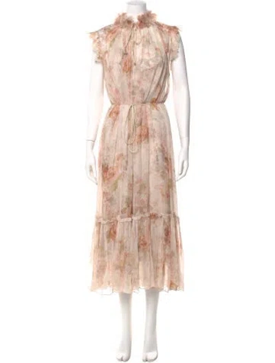 Pre-owned Zimmermann Floral Print Midi Length Dress W/ Tags In Neutral
