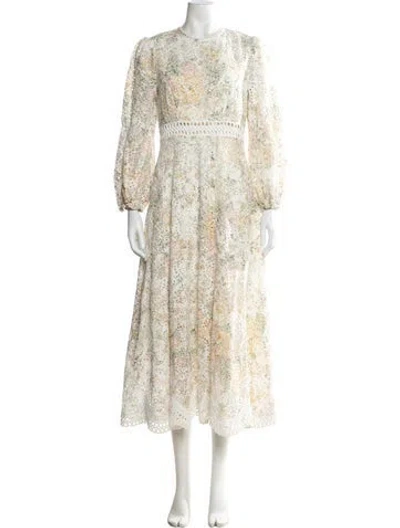 Pre-owned Zimmermann Floral Print Midi Length Dress W/ Tags In Neutral