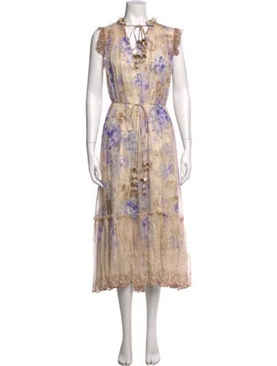 Pre-owned Zimmermann Floral Print Midi Length Dress W/ Tags In Neutral