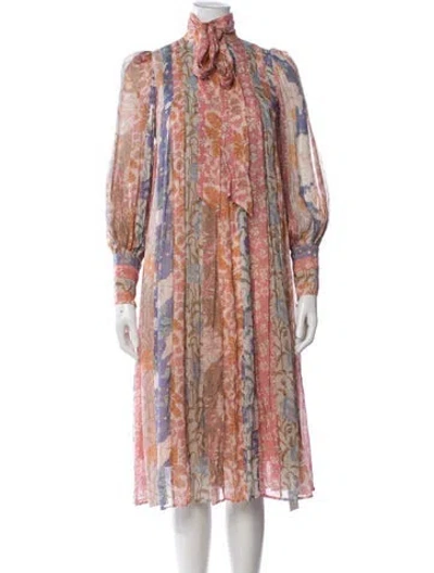 Pre-owned Zimmermann Floral Print Midi Length Dress W/ Tags In Neutrals