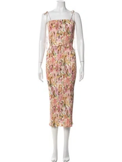Pre-owned Zimmermann Floral Print Midi Length Dress W/ Tags In Pink
