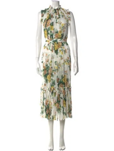 Pre-owned Zimmermann Floral Print Midi Length Dress W/ Tags In White