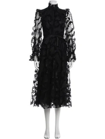 Pre-owned Zimmermann Floral Print Midi Length Dress W/ Tags W/tags In Black