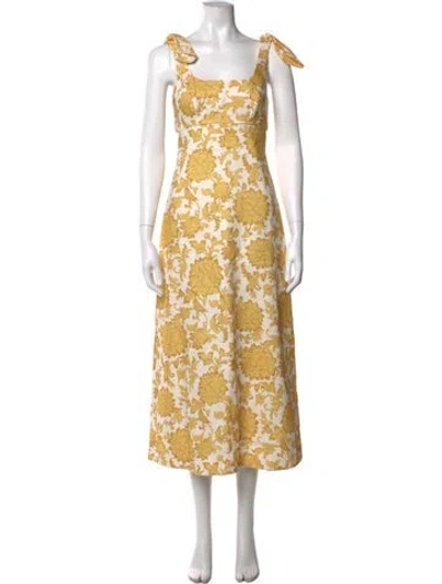 Pre-owned Zimmermann Floral Print Midi Length Dress W/ Tags In Yellow