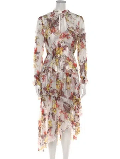 Pre-owned Zimmermann Floral Print Midi Length Dress In White