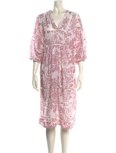 Pre-owned Zimmermann Floral Print Midi Length Dress In White
