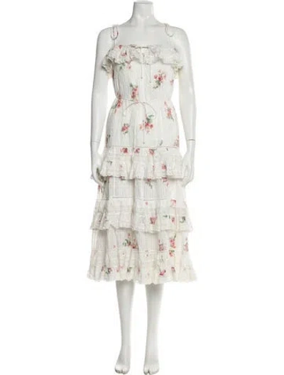 Pre-owned Zimmermann Floral Print Midi Length Dress In White