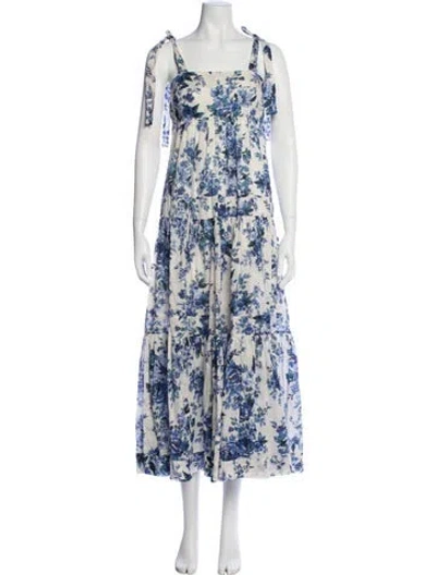 Pre-owned Zimmermann Floral Print Midi Length Dress In White